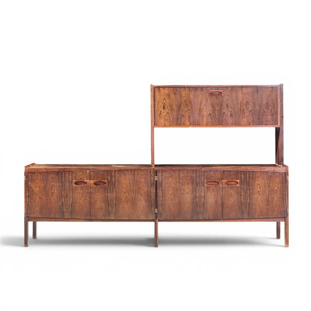 Arne Hovmand-Olsen for Mogens Kold Møbelfabrik Mid Century Danish Rosewood Credenza and Bar Hutch The credenza measures:...