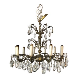 1950’s Crystal and Brass 10 Arm Chandelier For Sale
