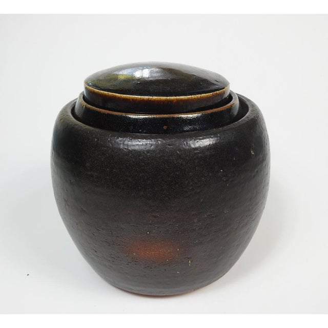 Mid 20th Century Mid 20th Century Covered Brown Pottery Jar For Sale - Image 5 of 9
