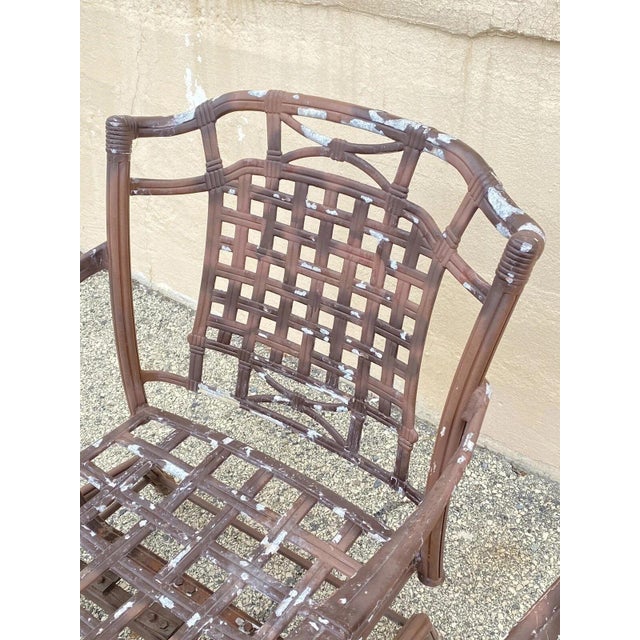 Late 20th Century Late 20th Century Cast Aluminum Basket Weave Lattice Patio Outdoor Rocking Lounge Chairs - A Pair For Sale - Image 5 of 10