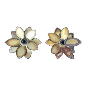 1950's French Brutalist Metalwork Flower Form Wall Sconces a - Pair