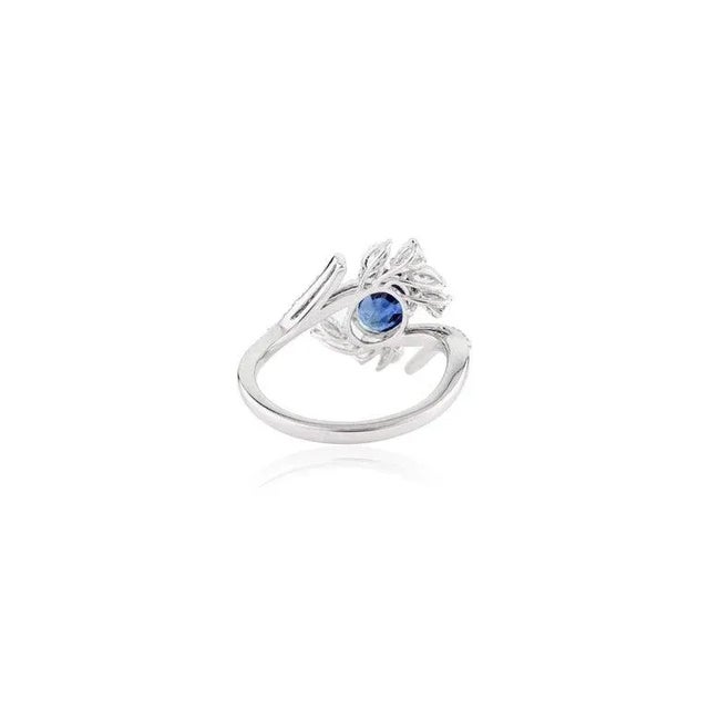 Metal Royal Blue Sapphire Diamond Wedding Ring for Women Size 5 For Sale - Image 7 of 12