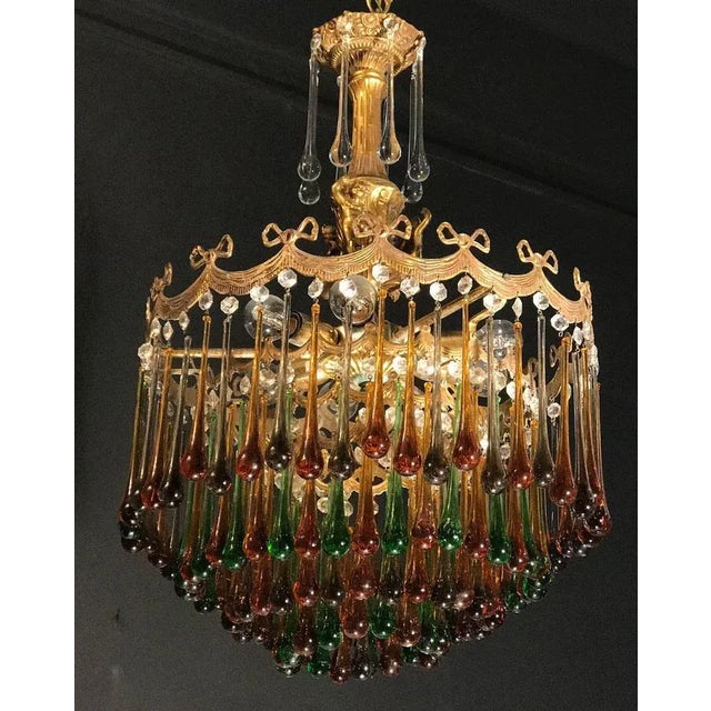 Italian Brass and Multicolored Teardrop Chandelier, 1930s For Sale - Image 13 of 18