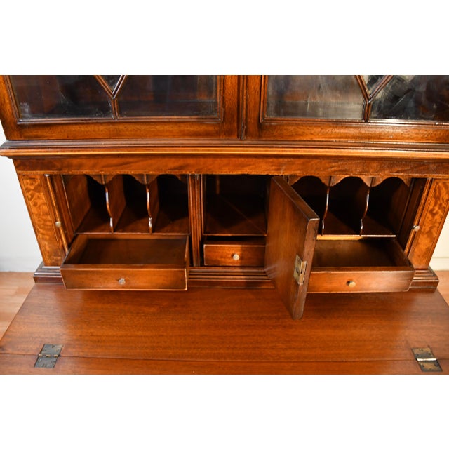 1930s Federal Style Mahogany Secretary Desk Hutch Display Cabinet Bookcase For Sale - Image 11 of 18