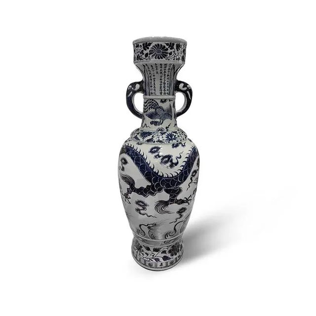 Asian Blue & White Dragon Pattern Floor Vase 39" Height can be use for indoor and outdoor. This piece used high fire...