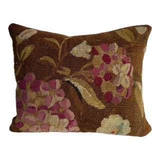 19th Century Antique Aubusson Botanical Tapestry Pillow For Sale