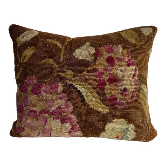 19th Century Antique Aubusson Botanical Tapestry Pillow For Sale