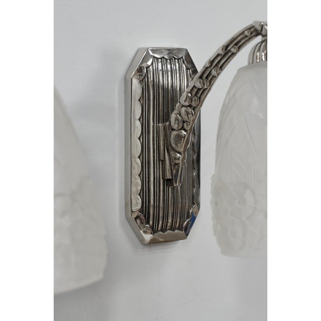 1930s Hettier & Vincent French Art Deco Nickeled Bronze Wall Sconces - A Pair For Sale - Image 10 of 13