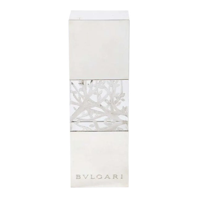 Late 20th Century Bulgari, Italian Silver & Etched Glass Sculpture in Original Fitted Leather Box For Sale