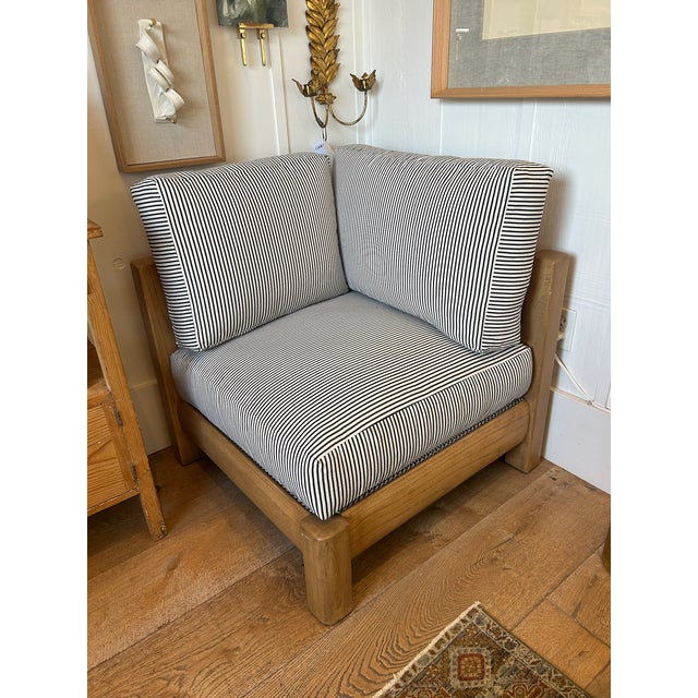 Vintage Oak Corner Lounge Chair With New Upholstered Cushions For Sale In Los Angeles - Image 6 of 15