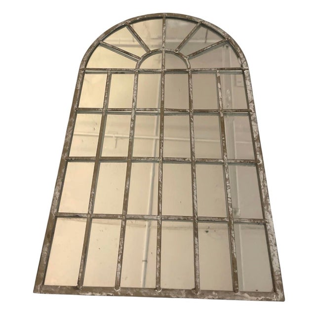 Set of Four Vintage White-Washed Iron Arched Window-Style Wall Mirrors For Sale - Image 4 of 12
