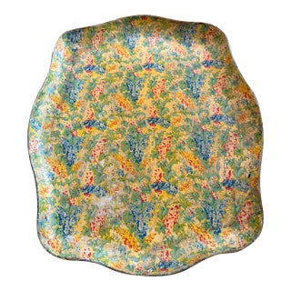Vintage Mid-Century Japanese Floral Decoupage Scalloped Bar Tray – Alcohol Proof For Sale