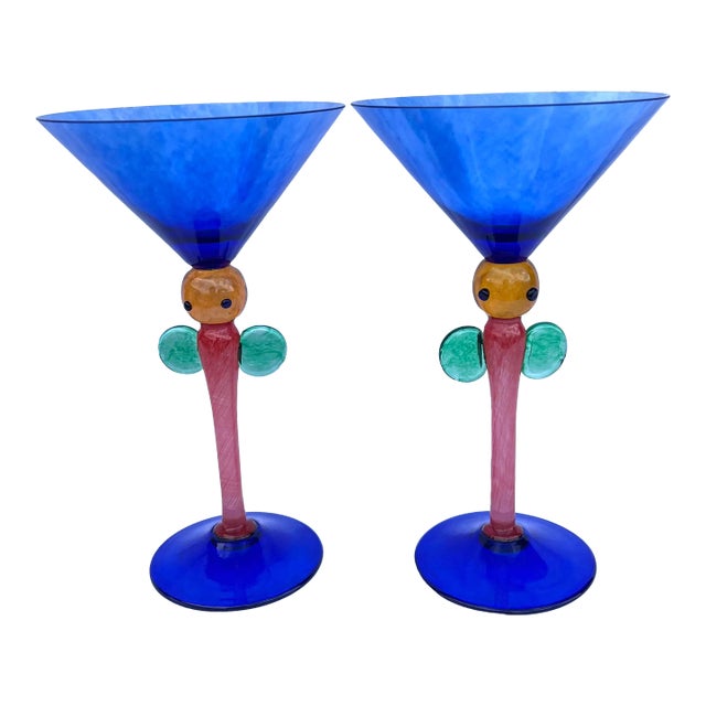 Vintage Post Modern b.a.g. Martini Glasses- a Pair For Sale