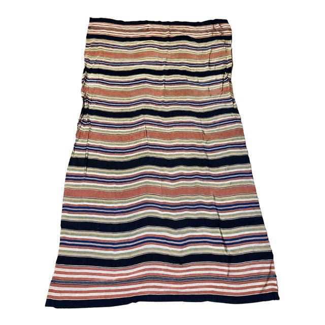 Vintage Handwoven Striped Throw Blanket With Fringe, Viscose & Cotton For Sale