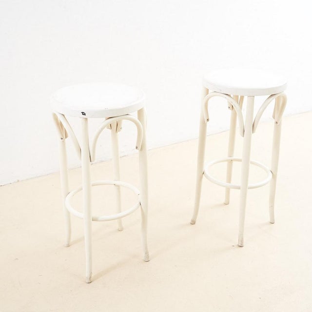 White Curved Wood Stools, Set of 2 For Sale - Image 4 of 5