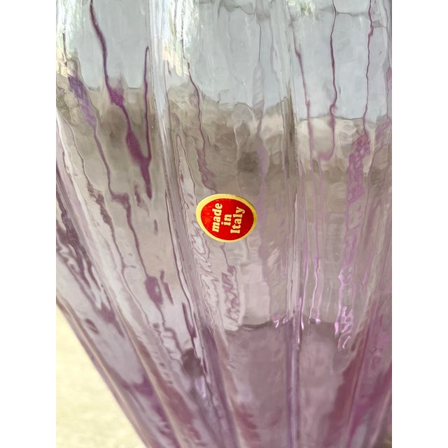 Glass 1970s Vintage Large Heavy Ribbed Italian Iridescent Purple Violet Vase For Sale - Image 7 of 8