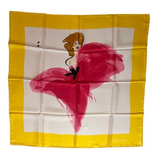 Christian Dior, Silk Vintage Scarf, Featuring René Gruau High Fashion Illustration For Sale