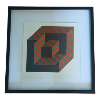 After Victor Vasarely, Isometric Cube Op Art Composition, Print, 1975, Framed For Sale