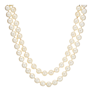 1995 Vintage Chanel Choker Necklace Double Strand 12mm Faux Pearls Gripoix Clasp