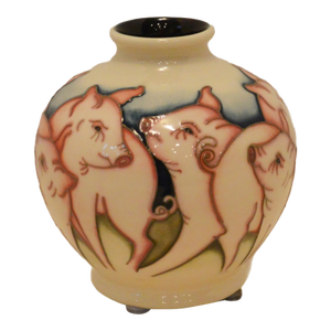 2009 British Moorcroft Pottery "Fowlers Farmyard Pigs" Baluster Art Vase by Kerry Goodwin