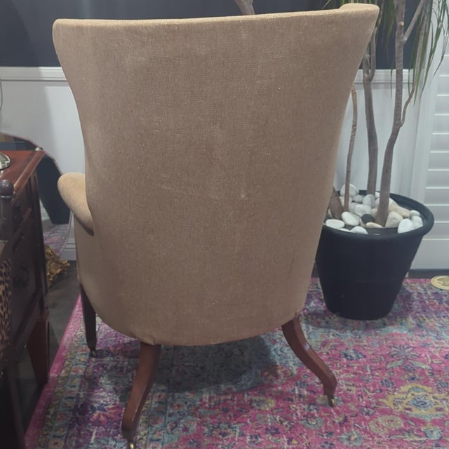 Art Deco Vintage Dessin Fournir Vintage Beige Wingback Chair For Sale - Image 3 of 11
