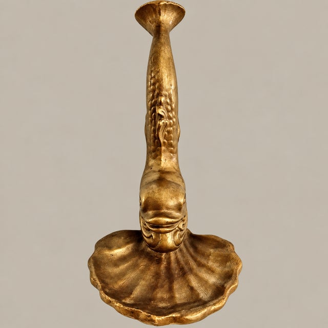 Sculpture Materials Vintage Mid Century Asian Gold Koi Dolphin and Shell Wall Shelf Decorative Bracket For Sale - Image 7 of 10