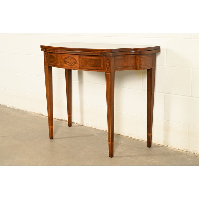 Baker Furniture Company Baker Furniture Federal Inlaid Mahogany Flip-Top Console or Game Table For Sale - Image 4 of 18