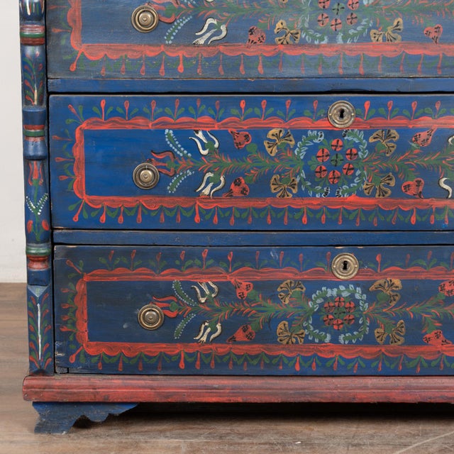 Late 19th Century Original Hand Painted Blue Blanket Chest of Three Drawers From Hungary For Sale - Image 13 of 18