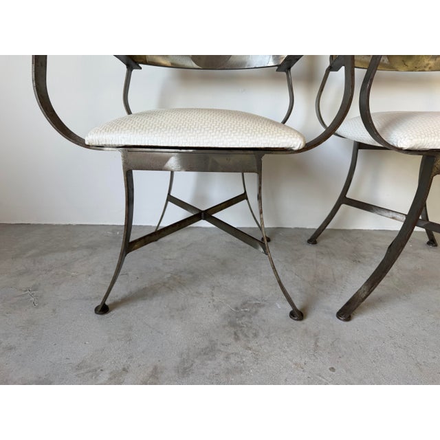 Brown Vintage Shaver Howard Modernist Industrial Brushed Steel Armchairs – Pair For Sale - Image 8 of 12