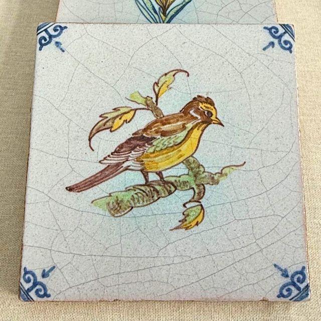 19th Century Hand-Painted Delft Wall Tiles With Flowers and a Bird, Set of Five (5) For Sale - Image 6 of 11