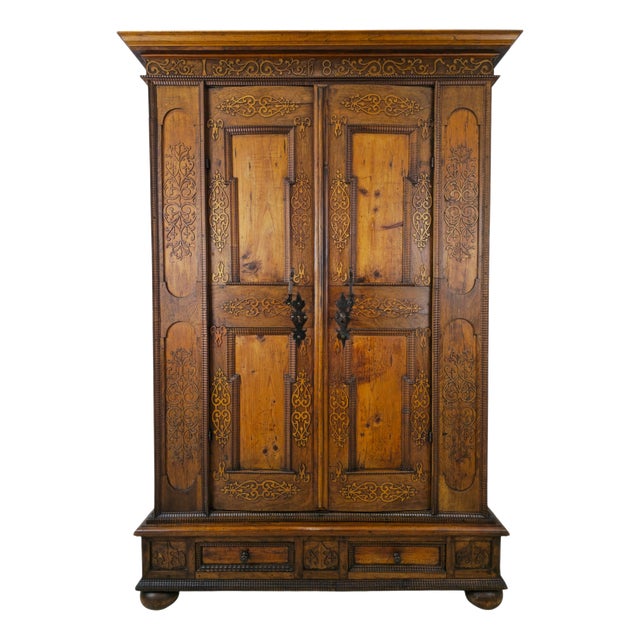 Renaissance Wardrobe in Walnut and Softwood, 1685 For Sale