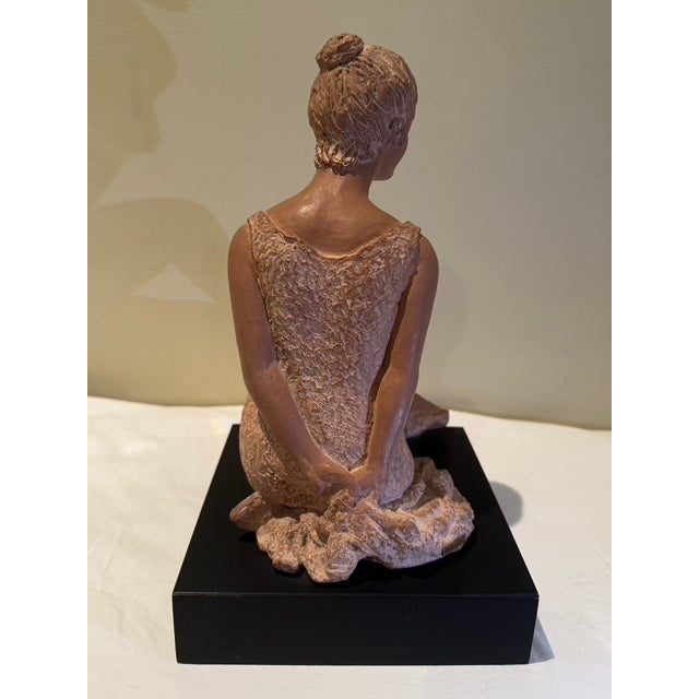 Mid-Century Modern 1960s Peggy Mach Seated Ballerina Terra Cotta Sculpture on Wooden Base, No. 317/975 For Sale - Image 3 of 10