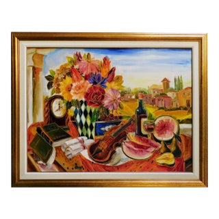 Maya Eventov "Untitled" Original Acrylic on Canvas, H.Signed Framed Tropical For Sale