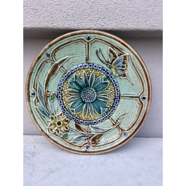 Ceramic Large Majolica Morning Glory Plate Wasmuel, Circa 1890 For Sale - Image 7 of 7