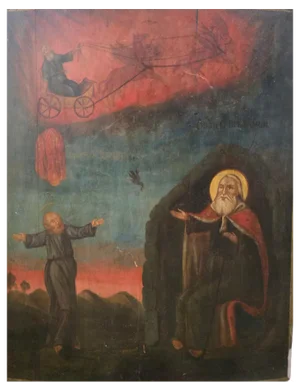 19th Century Orthodox Icon with Ascension of Elijah