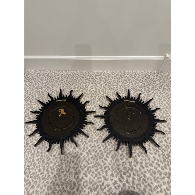 Vintage Silver and Gilt Sunburst Mirrors – A Pair. Heavy Plaster Hollywood Regency / Spanish Revival For Sale In Chicago - Image 6 of 6