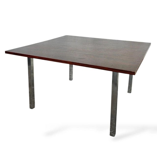 Low Mid-Century Square Coffee Table with Rosewood Top and Chrome Legs For Sale - Image 6 of 9