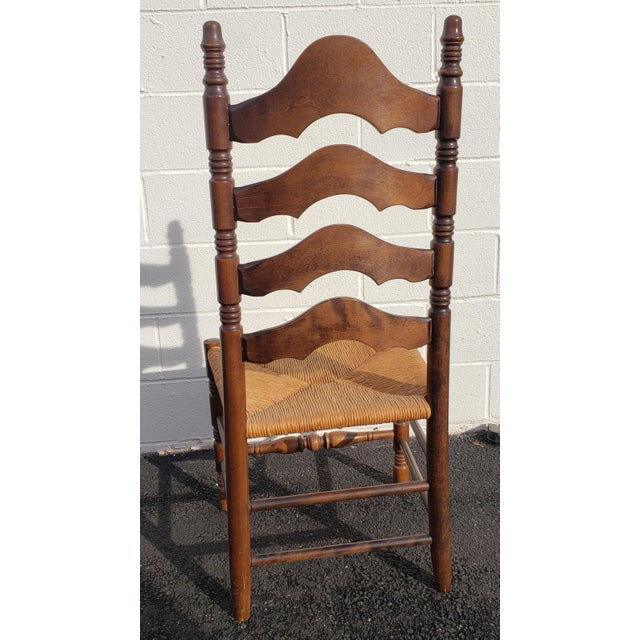 Ethan Allen Old Tavern Rolltop Pine Desk With Walnut Ladder Back and Rush Seat Chair Chairish