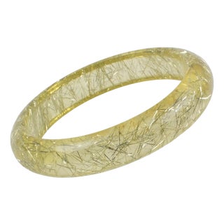 Lucite Bracelet Bangle Yellow Lemon with Silver Metallic Thread Inclusions For Sale