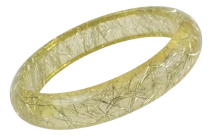 Lucite Bracelet Bangle Yellow Lemon with Silver Metallic Thread Inclusions