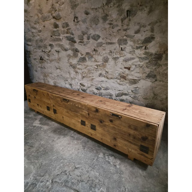 Rustic Antique French Industrial Pine Storage Bench, 1890s For Sale - Image 3 of 18
