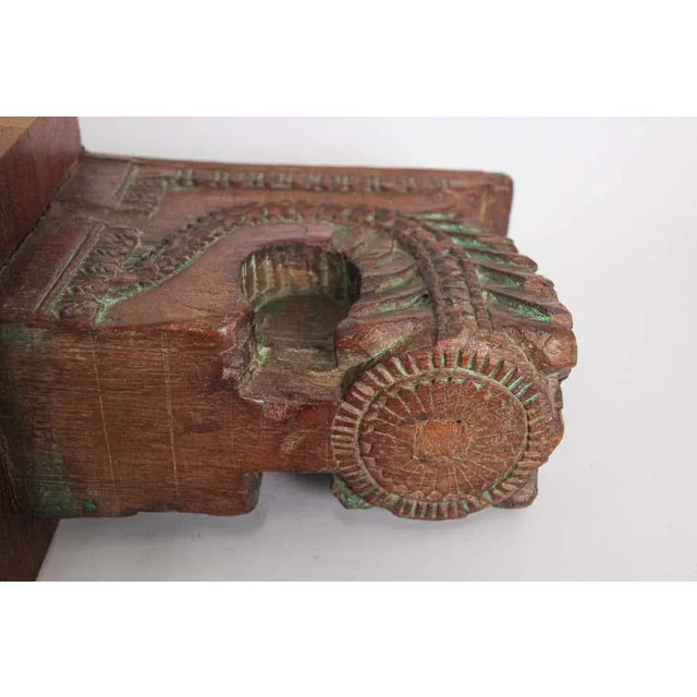 19th Century Indian Rajasthan Carved Wood Hindu Temple Architectural Corbel For Sale - Image 4 of 12