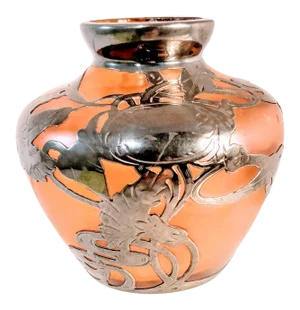 Vintage Art Glass Sterling Silver Overlay Vase