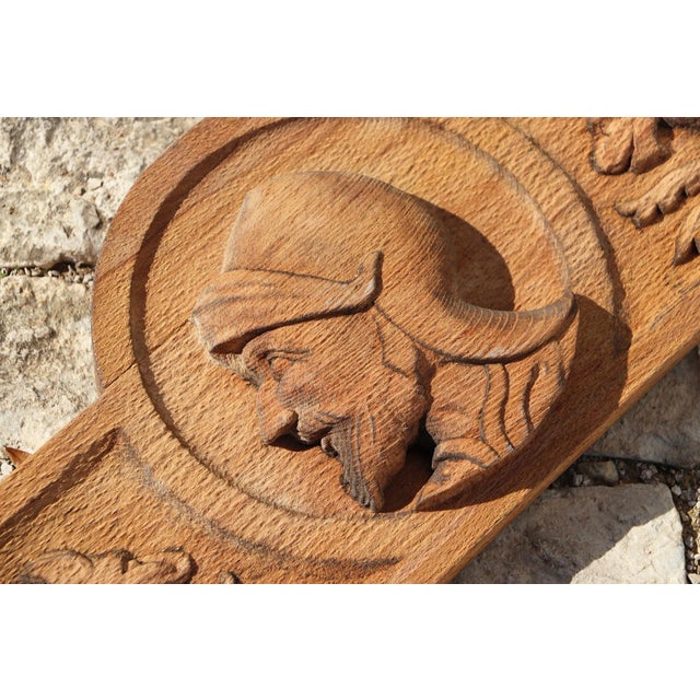 19th Century Large French Renaissance Carved Wooden Overdoor Depicting a Warrior and Mythological Creatures For Sale - Image 6 of 12