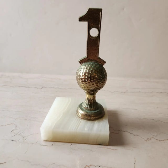 Alabaster 1962 Golf Hole in One Trophy Alabaster Stone Base Paperweight For Sale - Image 8 of 9