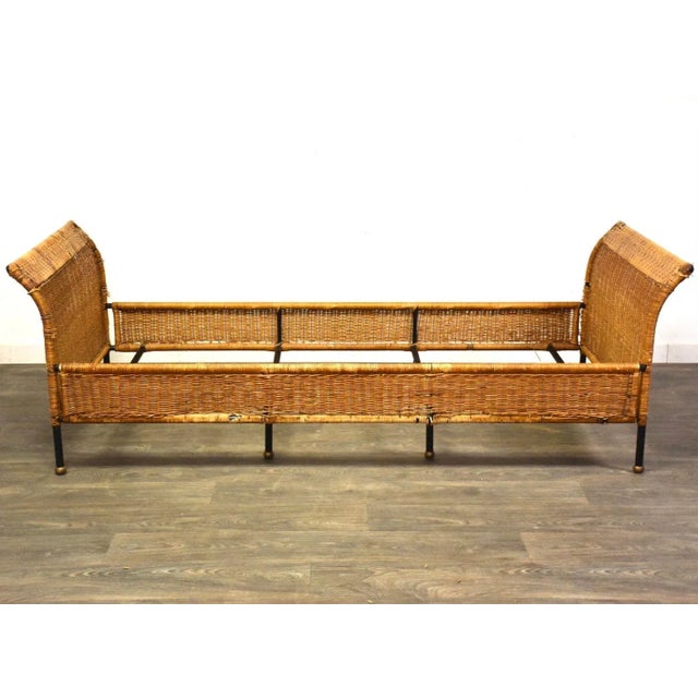 A mid century modern wicket twin size bed or daybed by Francis Mair. Interior measurements 36.25” wide 75” long. 36.25”...