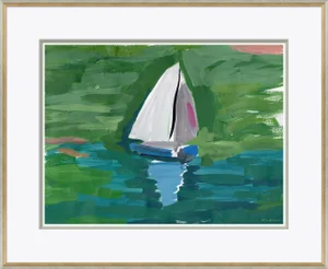 Pond Boat Blue By Dana Gibson, Framed Art Print
