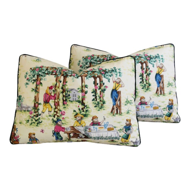 Designer Fonthill Ltd./Scalamandre Giardinieri Garden Feather/Down Pillows 23" X 17" - Pair For Sale