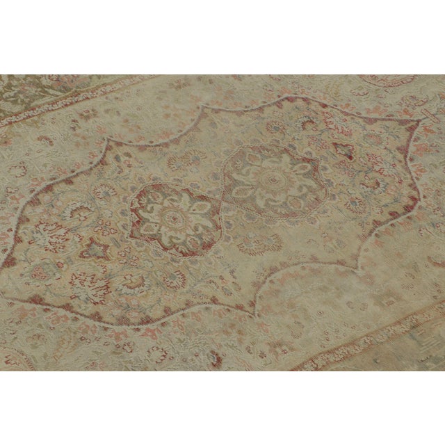 Traditional Antique Distressed Turkish Rug With Florals in Beige Tones - Rug & Kilim For Sale - Image 3 of 9