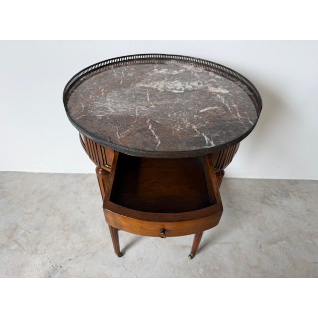Late 19th Century 19th Century Louis XVI-Style Bouillotte End Table With Marble Top, Brass Gallery & Casters For Sale - Image 5 of 16